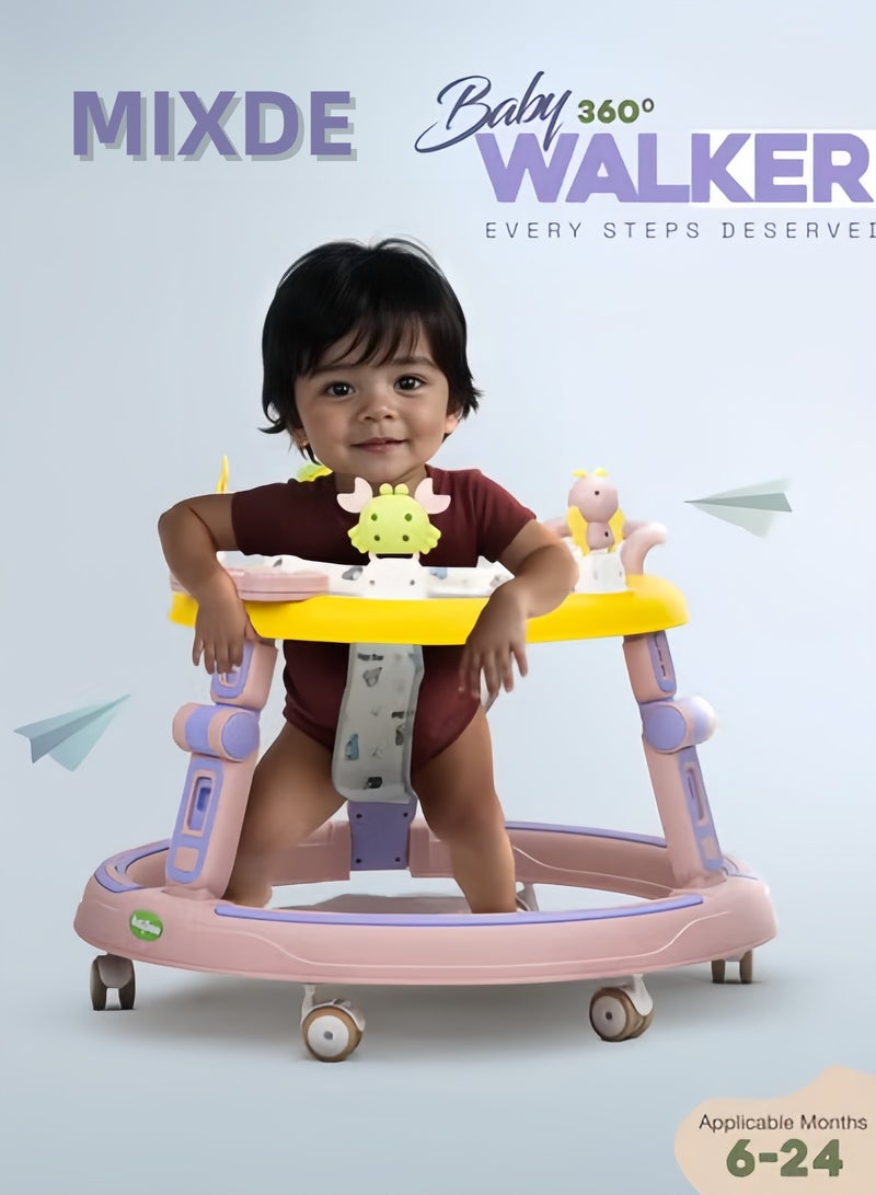 MIXDE 2 in1 Push Baby Walker for Kids, Round Kids Walker with Push handle, 360 Rotatable Seat, Musical Toy Bar  Footmat | Kids Activity Walker | Push Walker for Baby Boy Girl 6 to 24 Months Pink - Image 2